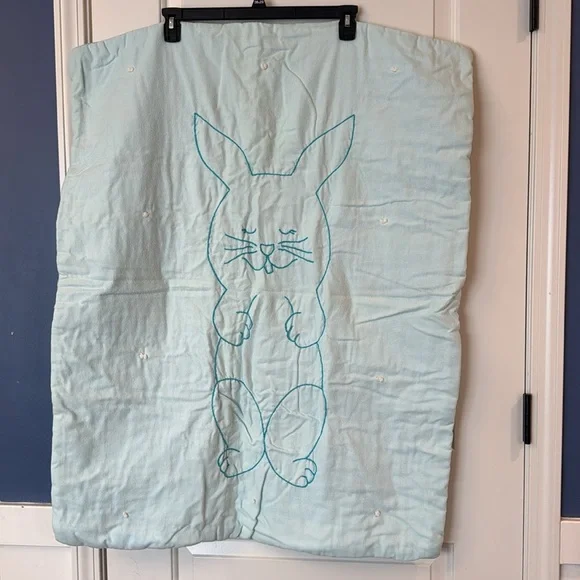 Vintage Turtles Cats Apples Dogs Baby Blanket Blue Pink White embroidered bunny